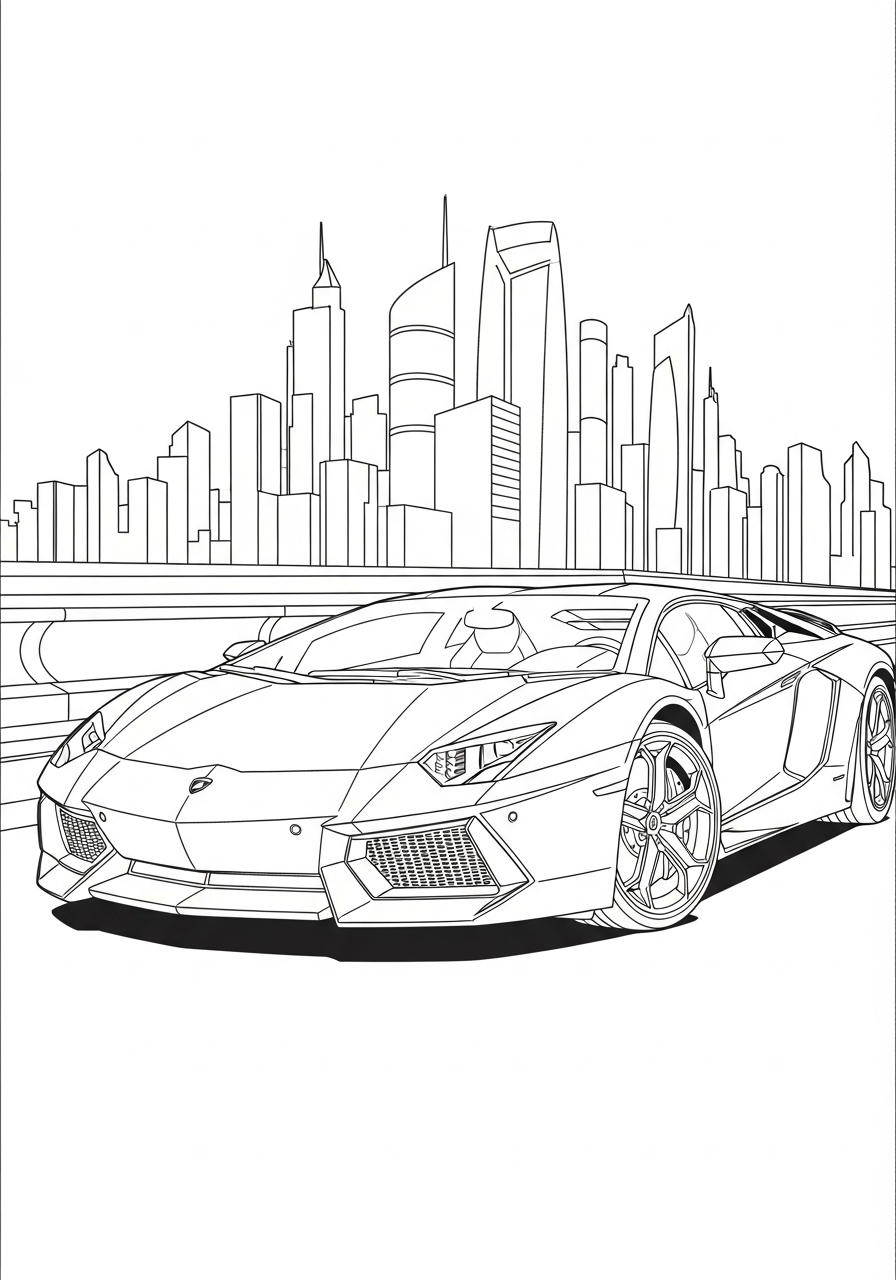 Lamborghini kleurplaat 10 lamborghini in de grote stad kleurplaat