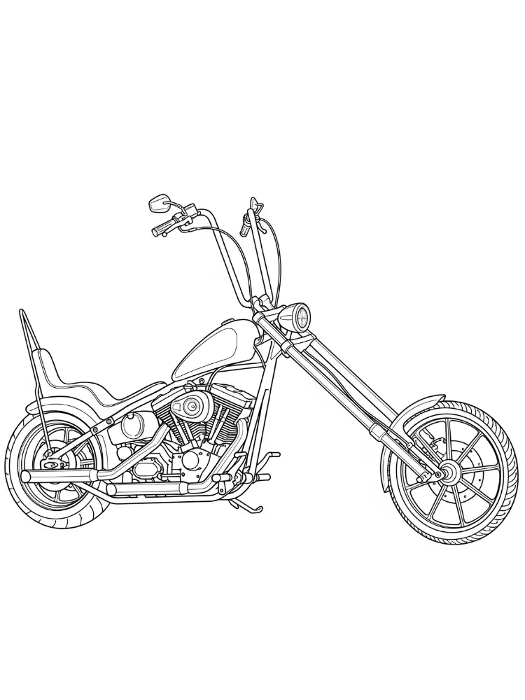 Kleurplaat Motor 22 lange chopper met hoge stuur kleurplaat