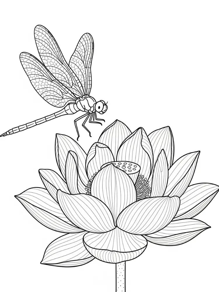 Lotus Kleurplaat 24 libel en lotusbloem kleurplaat