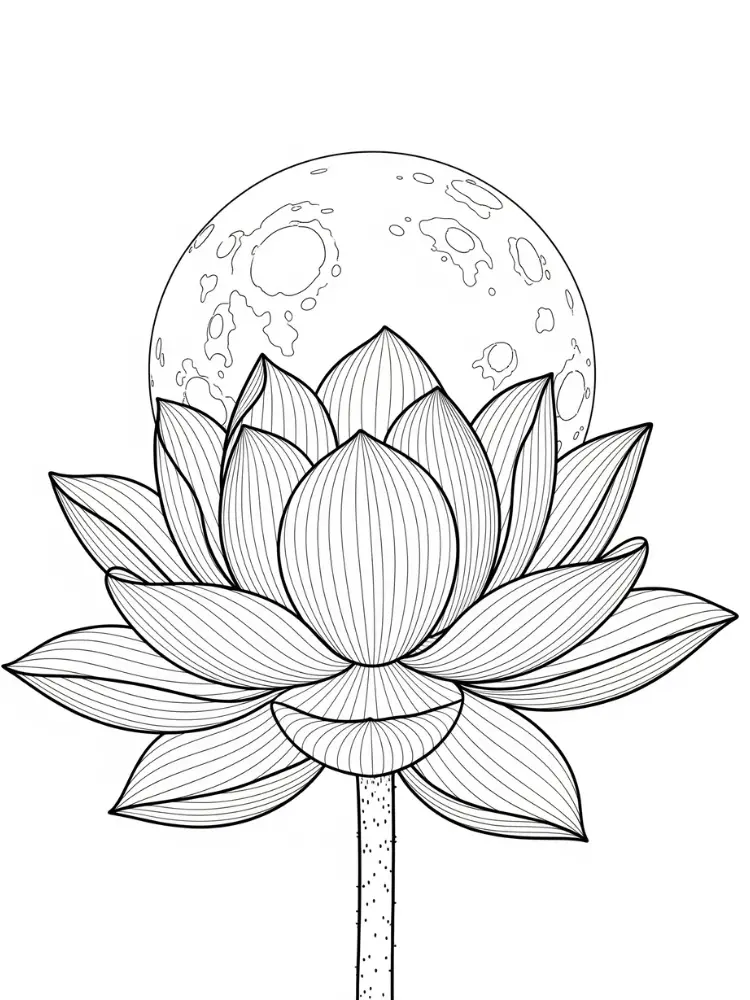 Lotus Kleurplaat 20 lotus met volle maan kleurplaat