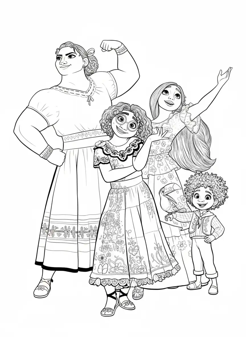 madrigal familie groepsportret kleurplaat