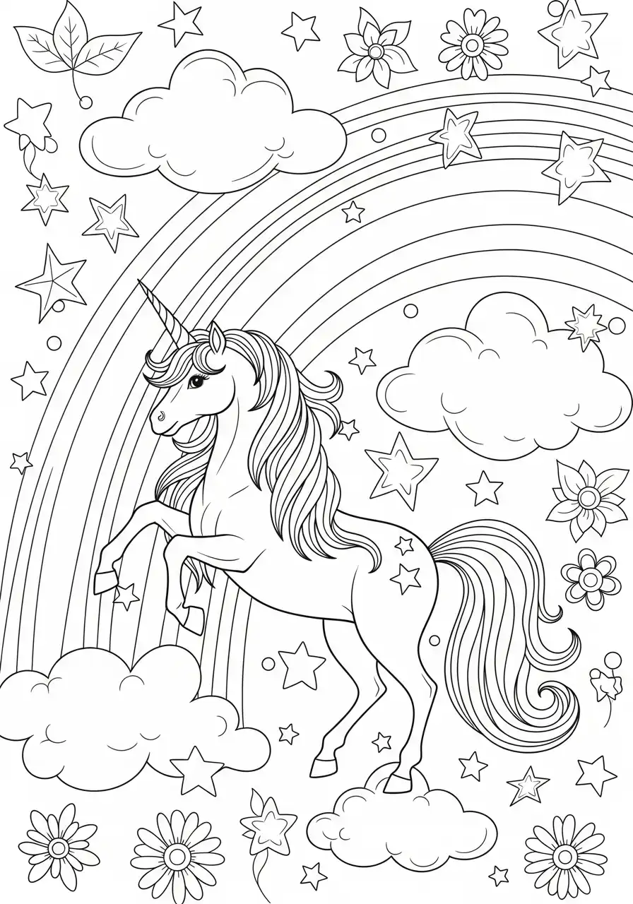 Kleurplaat Unicorn Regenboog 8 magische unicorn onder de regenboog kleurplaat