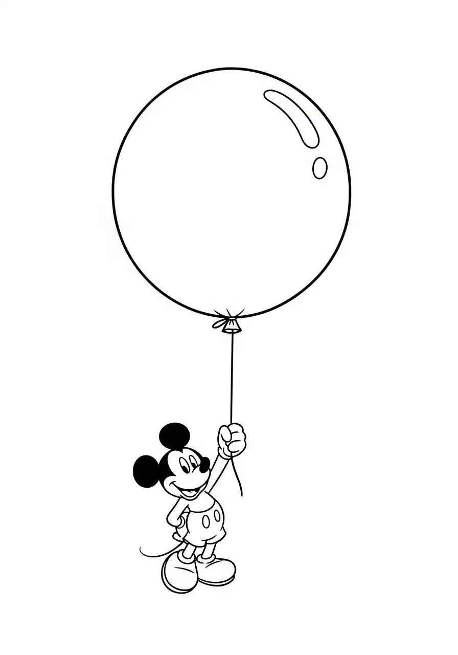 mickey mouse met ballon kleurplaat