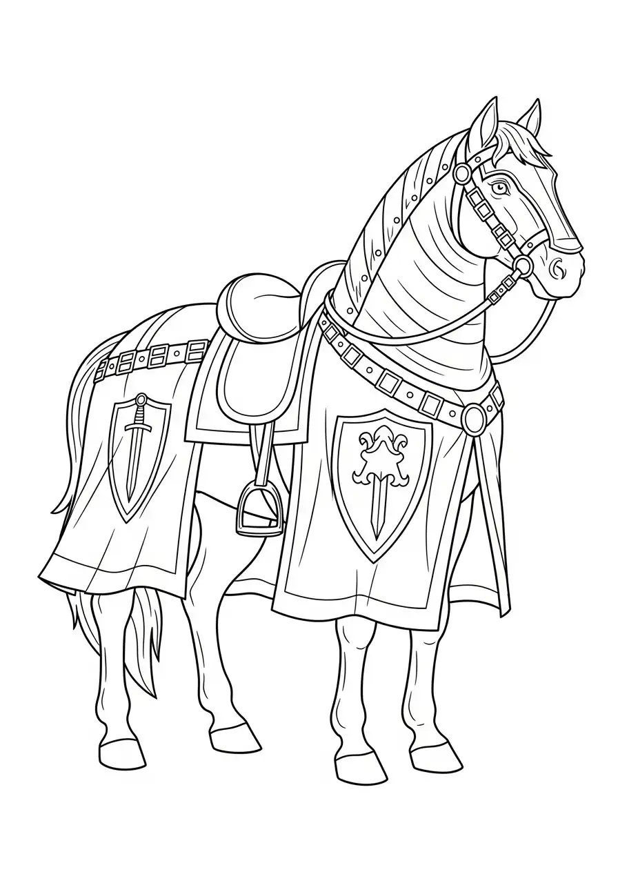 middeleeuws ridder paard met harnas kleurplaat