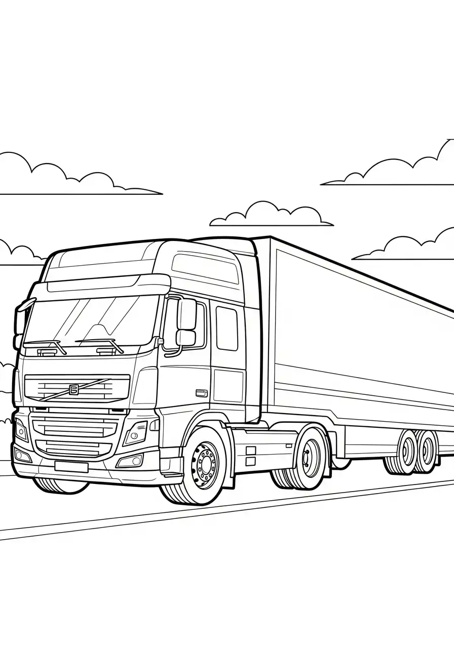 moderne vrachtwagen met oplegger kleurplaat