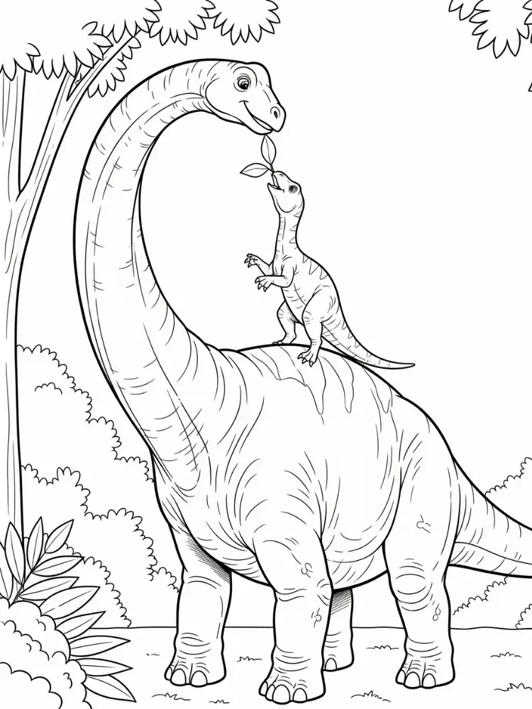 Kleurplaat Brontosaurus 14 moeder en baby brontosaurus kleurplaat