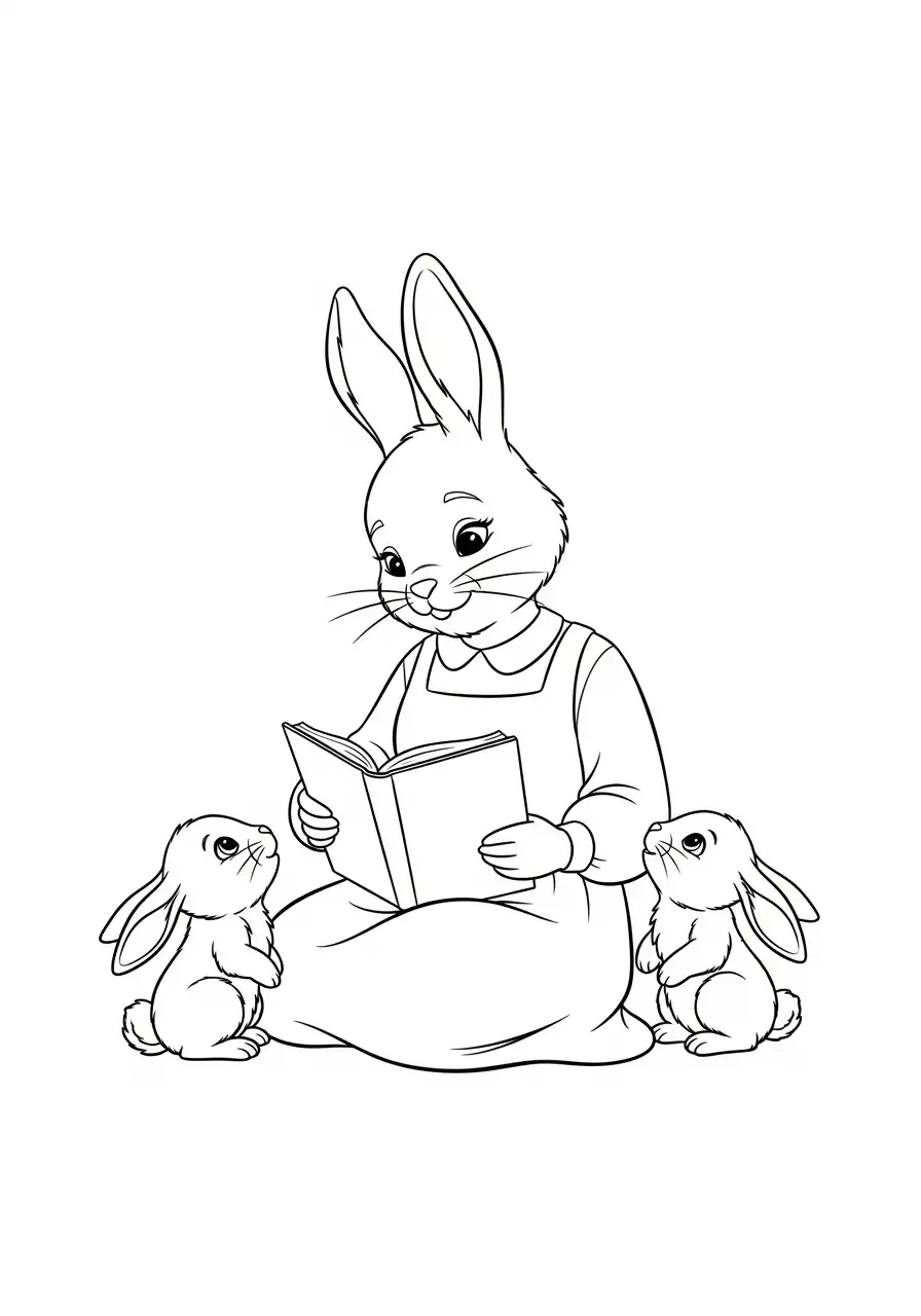 moeder konijn leest voor kleurplaat