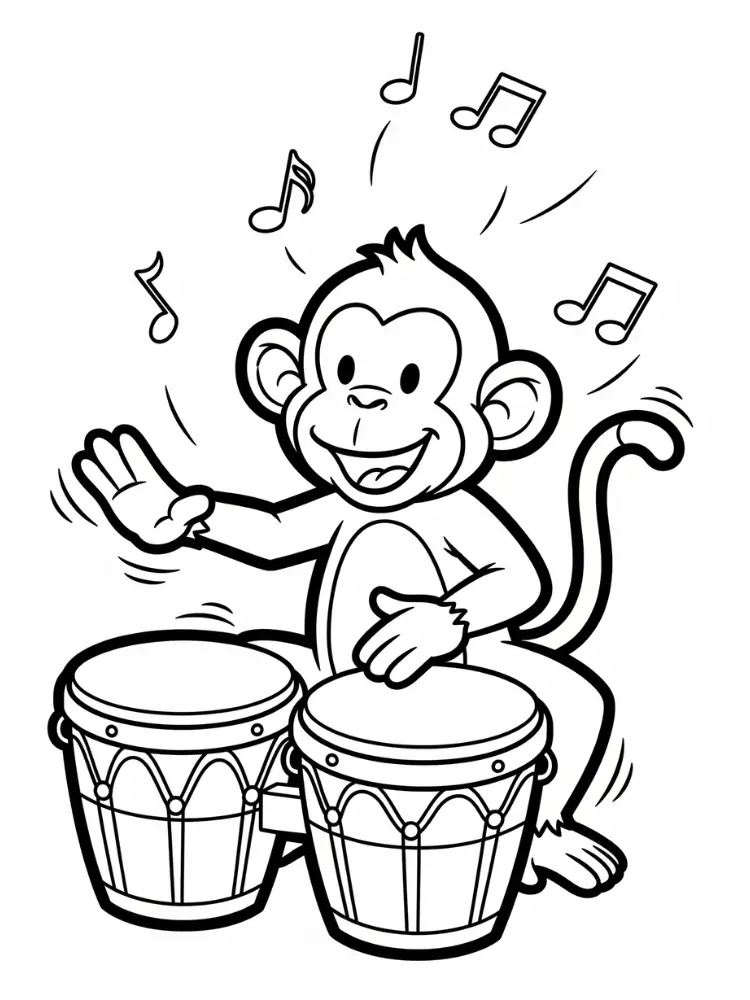 Kleurplaat Aap 19 muzikale aap speelt bongo kleurplaat