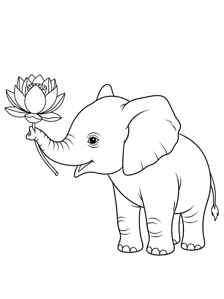 Lotus Kleurplaat 15 olifant met lotusbloem kleurplaat