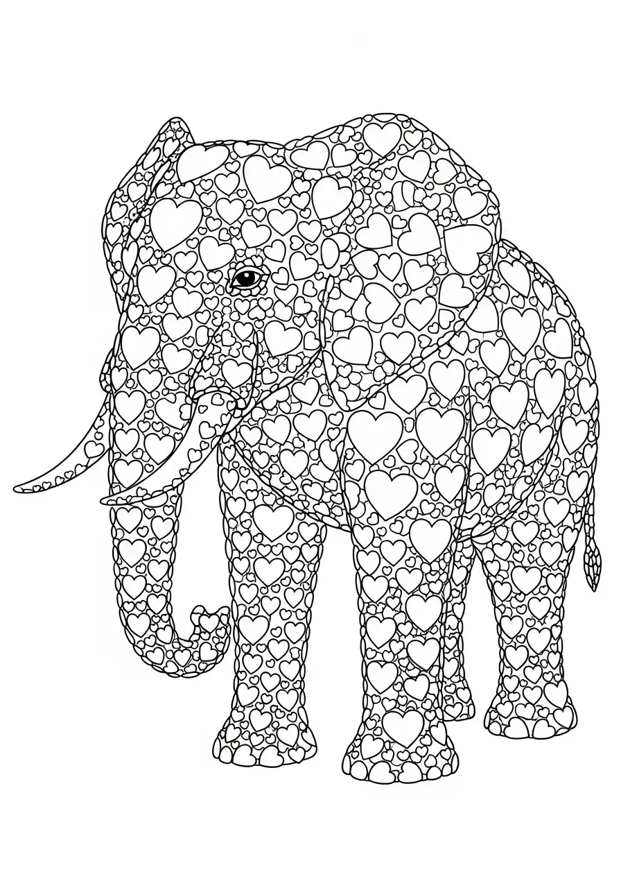 Kleurplaat olifant 9 olifant vol hartjes mandala kleurplaat