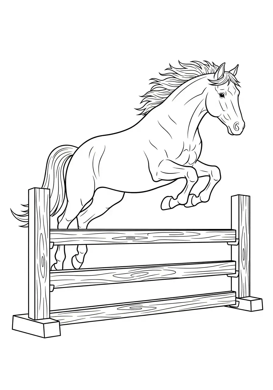 paard springt over houten hindernis kleurplaat