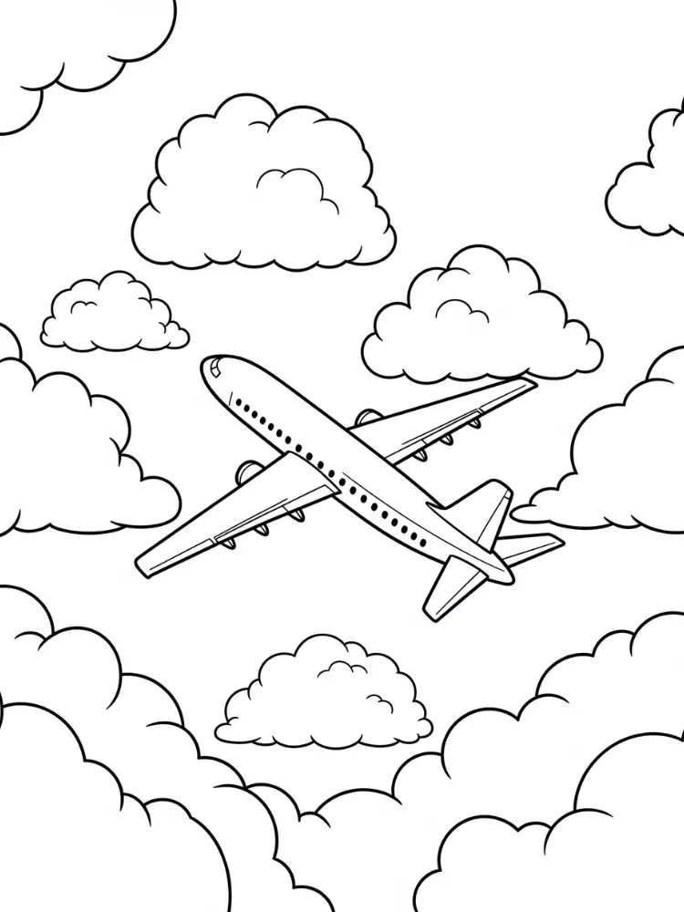 Vliegtuig Kleurplaat 11 passagiersvliegtuig tussen wolken kleurplaat