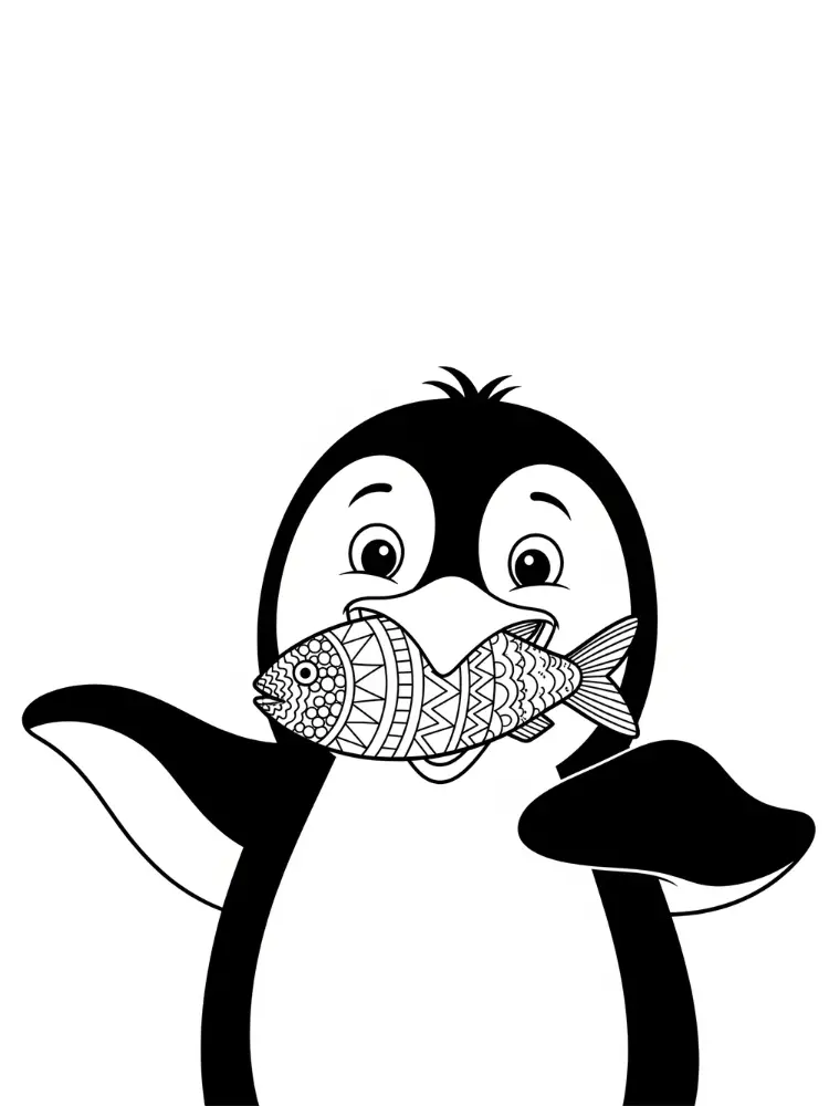 Pinguin kleurplaat 10 pinguin met vis in zijn snavel kleurplaat