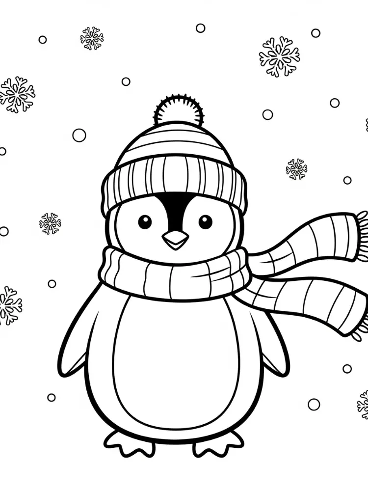 Pinguin kleurplaat 8 pinguin met wintermuts kleurplaat