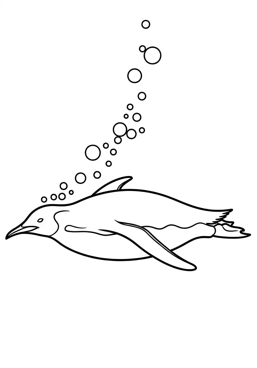 pinguin zwemt onderwater met bellen kleurplaat