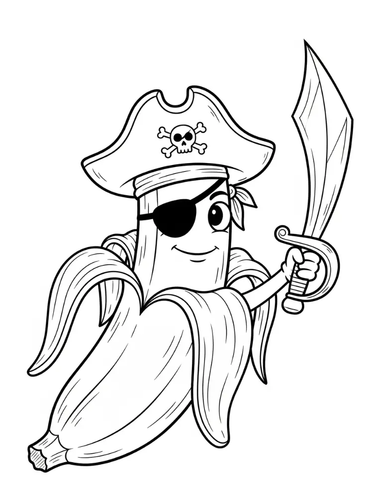 Banaan Kleurplaat 22 piratenbanaan met zwaard en ooglapje kleurplaat