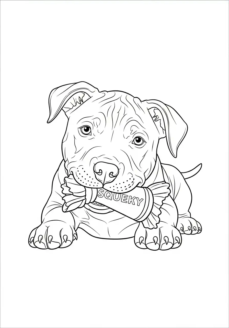 pitbull pup met piepspeeltje kleurplaat