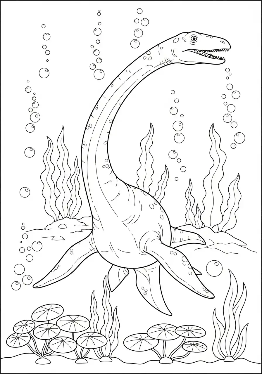 Dinosaurus kleurplaat 8 plesiosaurus onderwater bubbels kleurplaat