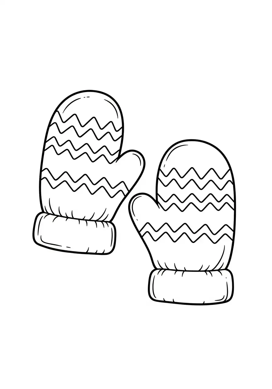 Kleurplaat Wanten 10 pluizige wanten met zigzag patroon kleurplaat