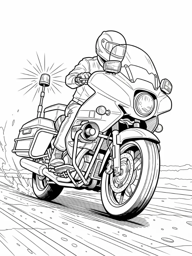 Kleurplaat Motor 18 politieagent op snelle motor kleurplaat