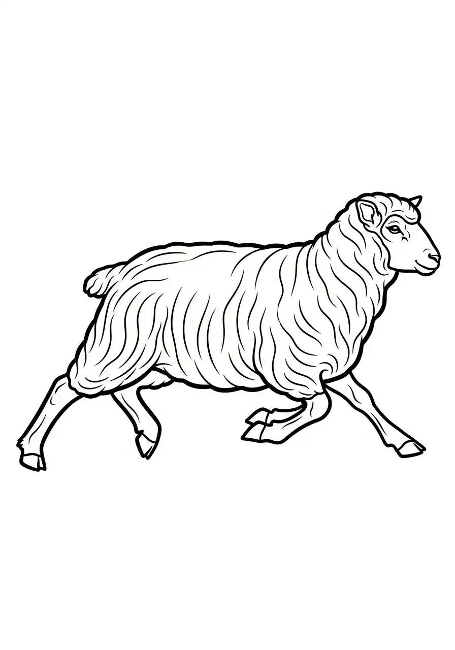 realistisch rennend schaap profiel kleurplaat