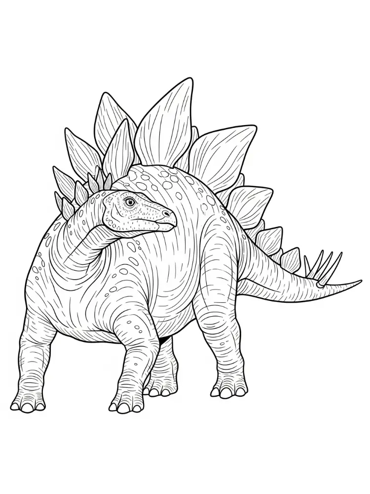 Kleurplaat Stegosaurus 12 realistische stegosaurus vooraanzicht kleurplaat