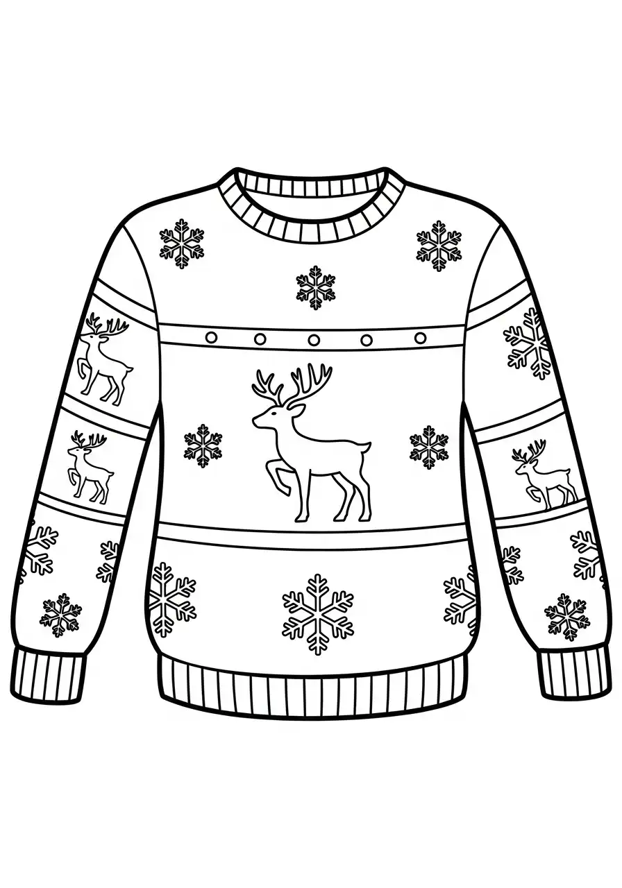 rendier sneeuwvlokken kerst trui kleurplaat