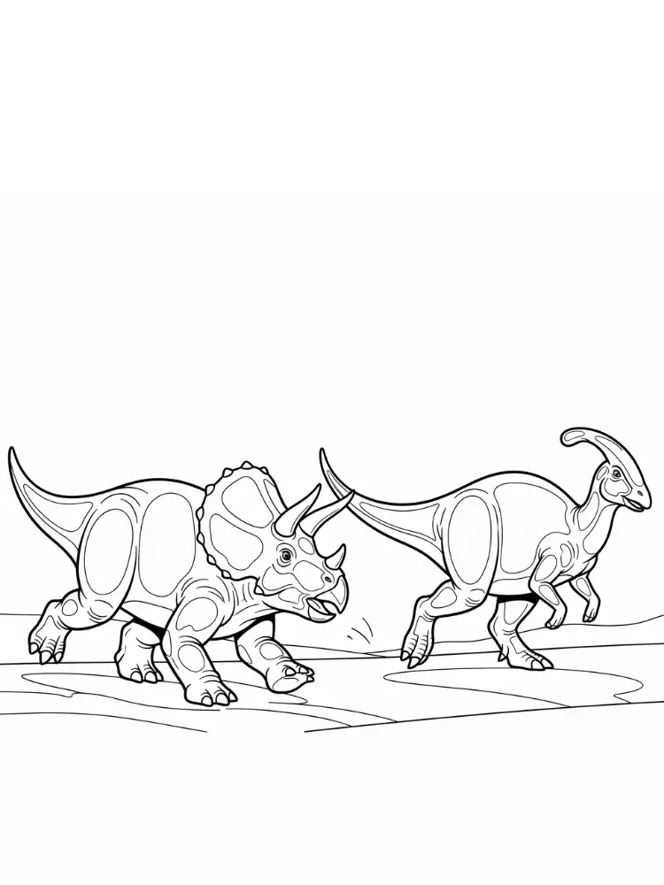 Kleurplaat Triceratops 12 rennende triceratops en parasaurolophus kleurplaat