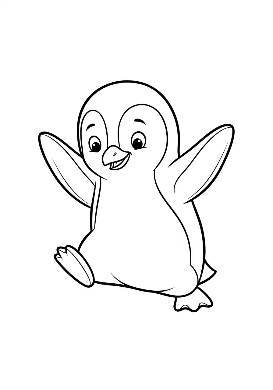 schattig baby pinguin zittend vrolijk kleurplaat