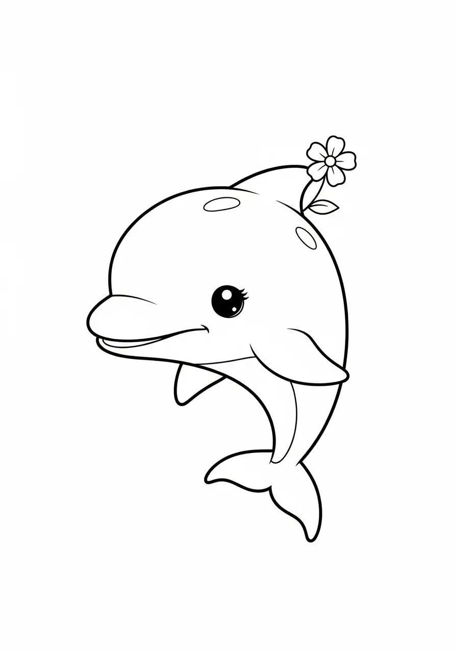 schattige kawaii dolfijn met bloem kleurplaat
