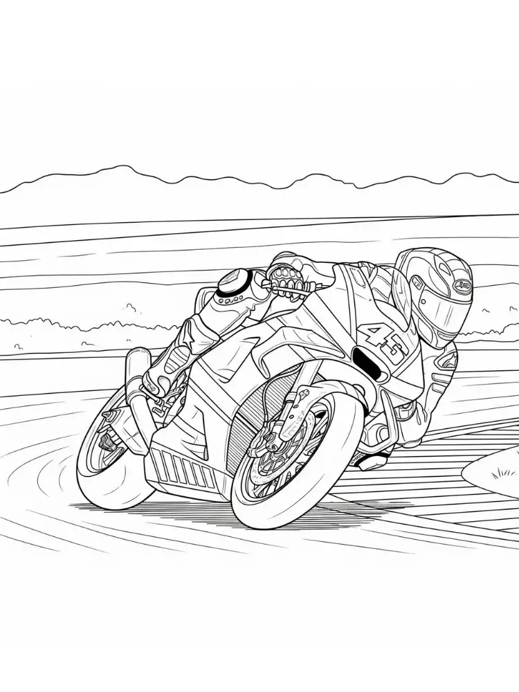 Kleurplaat Motor 16 scherpe bocht race motorfiets kleurplaat