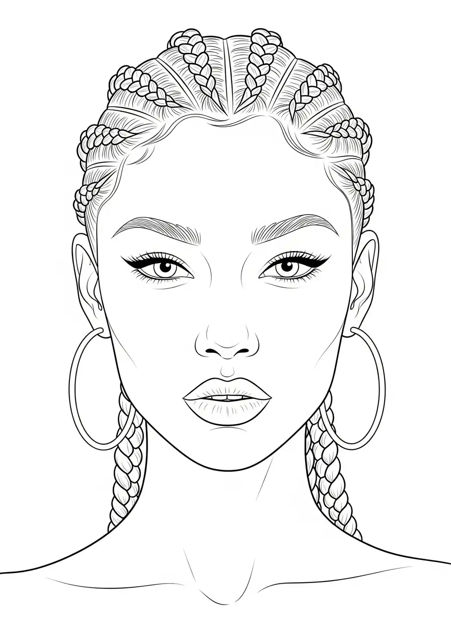 Topmodel kleurplaat 9 schoonheidsportret cornrows vlechten kleurplaat