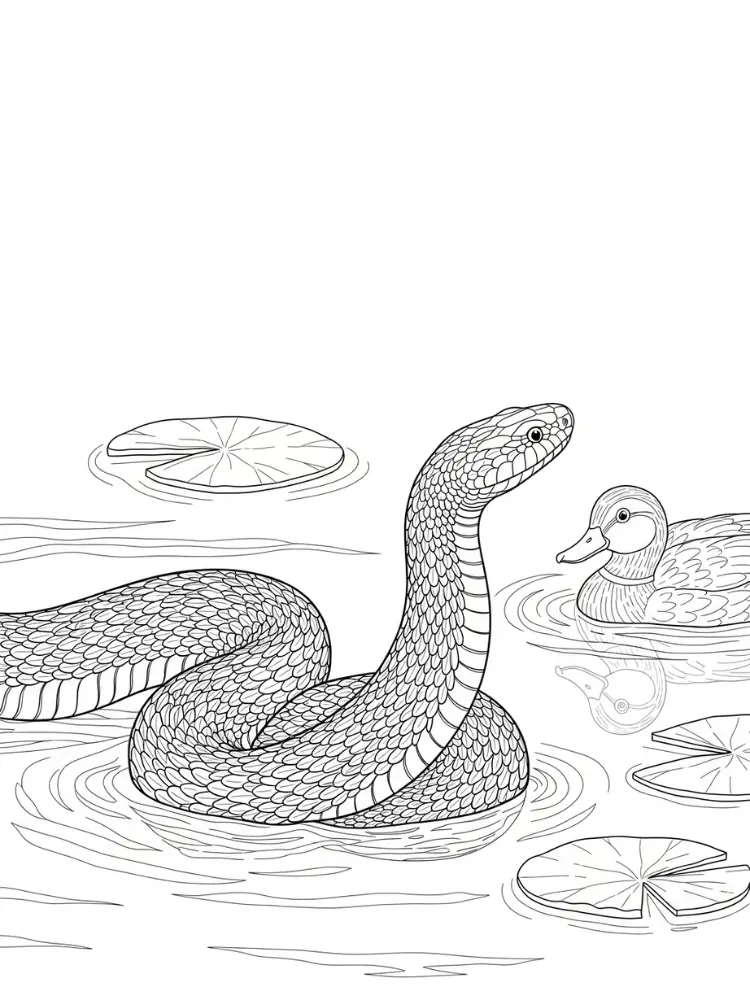 Kleurplaat Slang 27 slang en eenden in de vijver kleurplaat