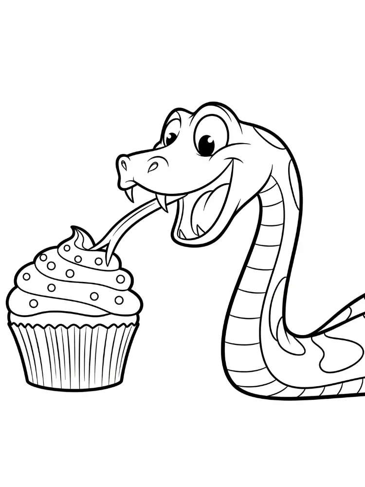 Kleurplaat Slang 24 slang met een cupcake kleurplaat