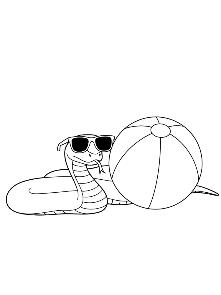 Kleurplaat Slang 20 slang met zonnebril en strandbal kleurplaat