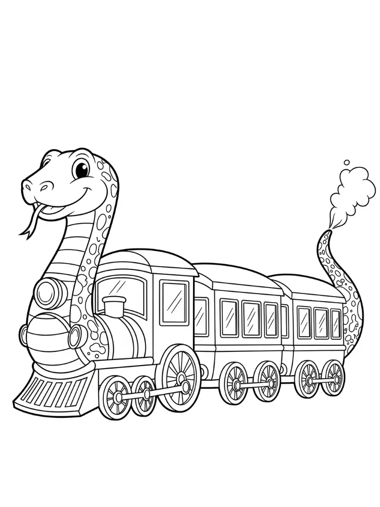 Kleurplaat Slang 16 slang trein met glimlach kleurplaat