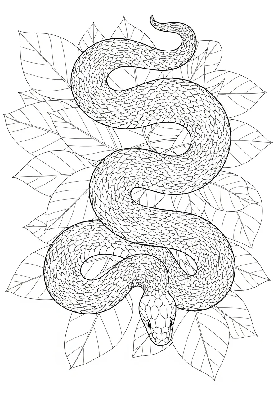 slang tussen bladeren kleurplaat