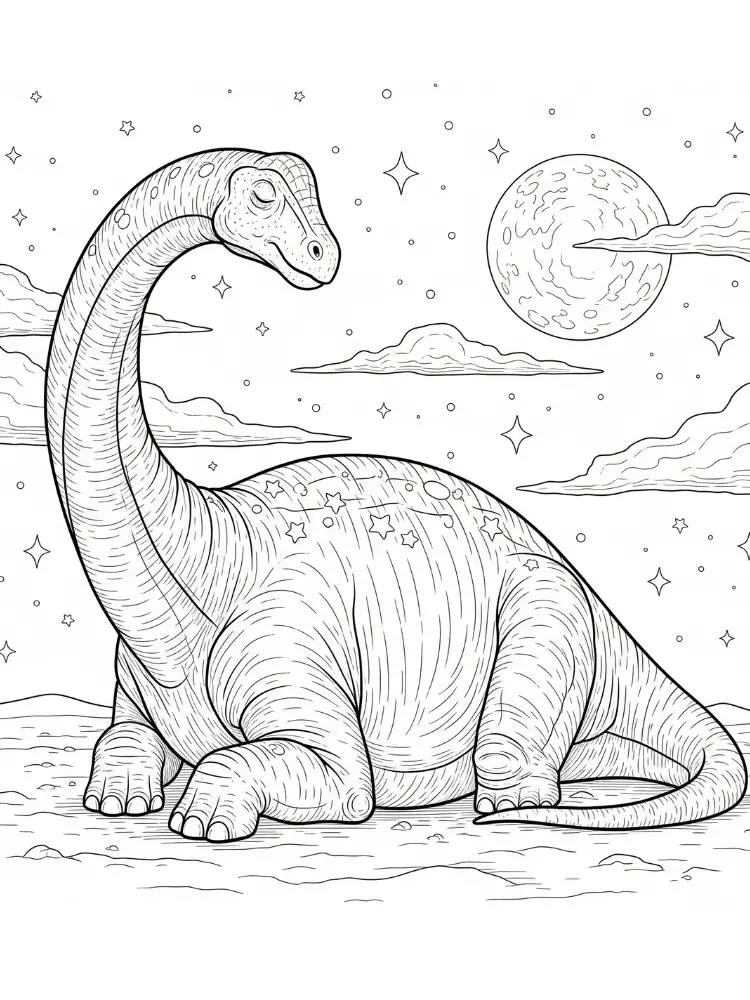 Kleurplaat Brontosaurus 13 slapende brontosaurus onder sterren kleurplaat