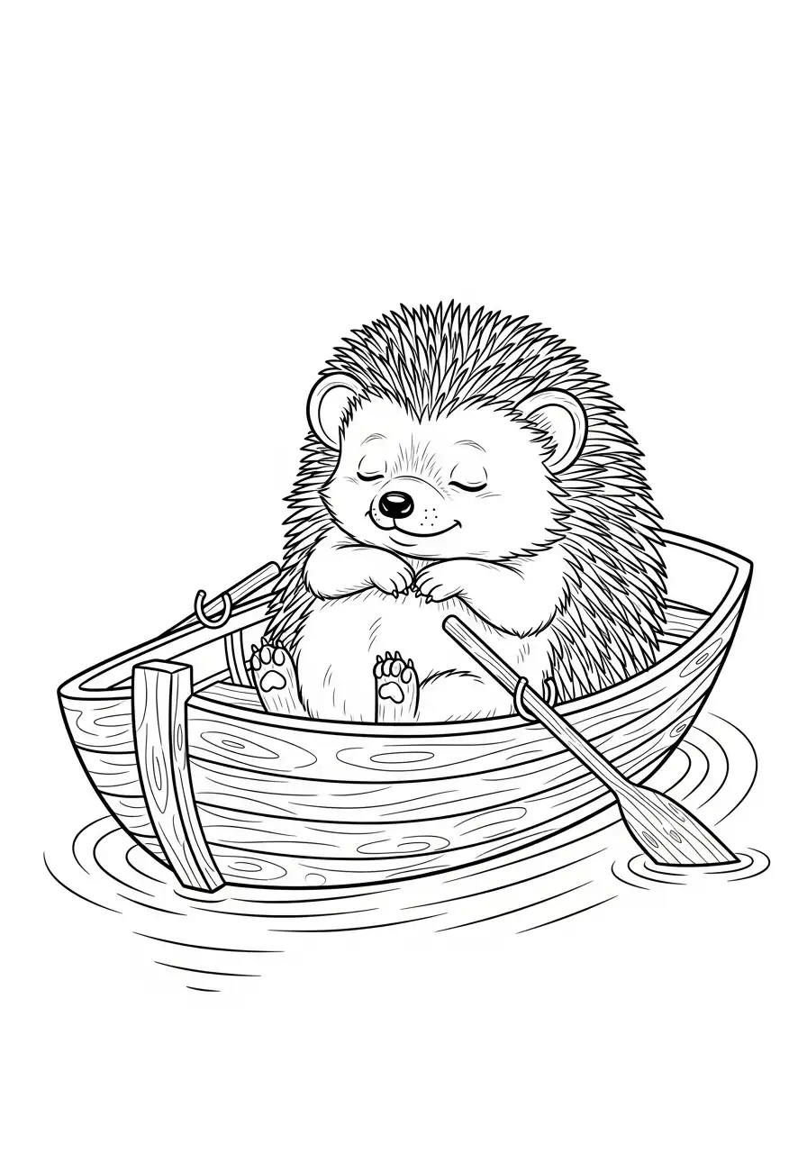 slapende egel in roeiboot kleurplaat
