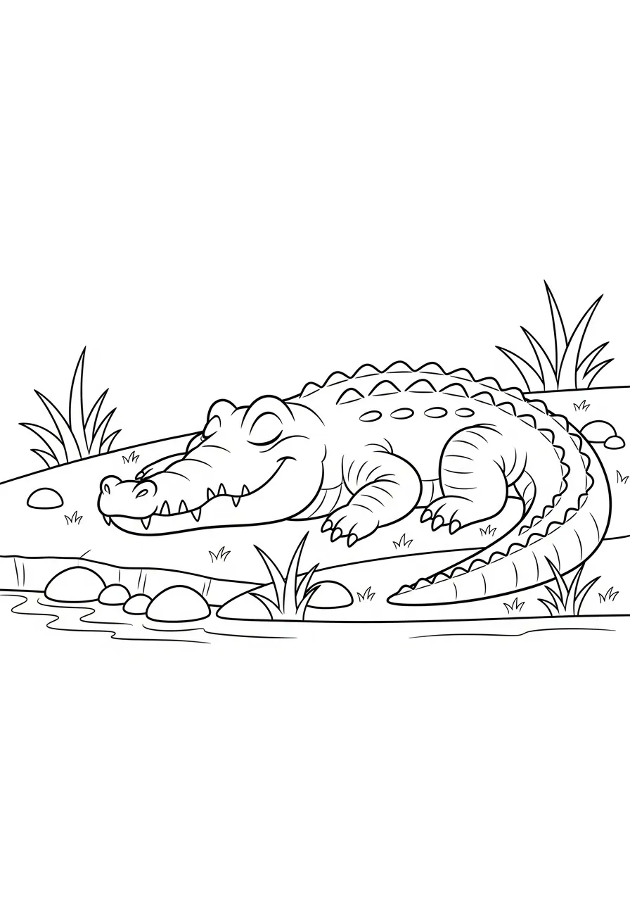 slapende krokodil kleurplaat
