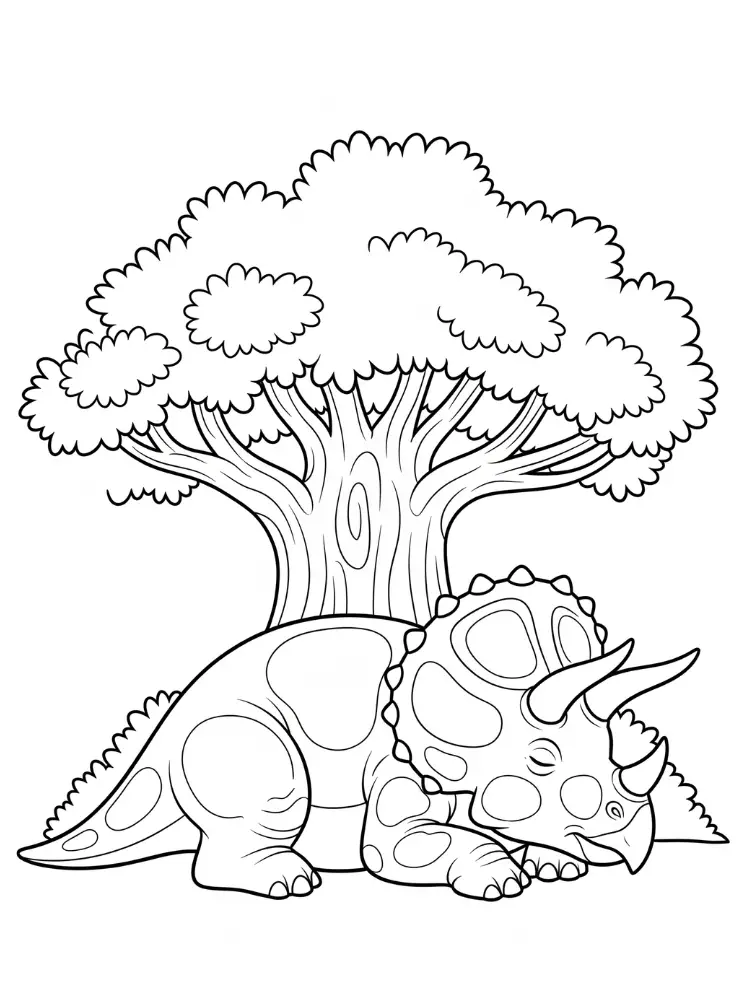 Kleurplaat Triceratops 28 slapende triceratops onder boom kleurplaat