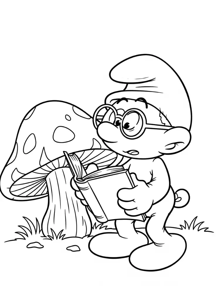 Kleurplaat Smurfen 9 slimme smurf leest boek kleurplaat