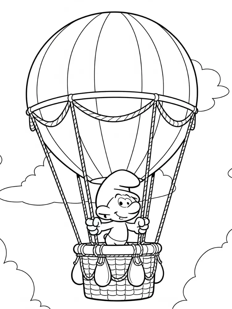 Kleurplaat Smurfen 19 smurf in heteluchtballon kleurplaat