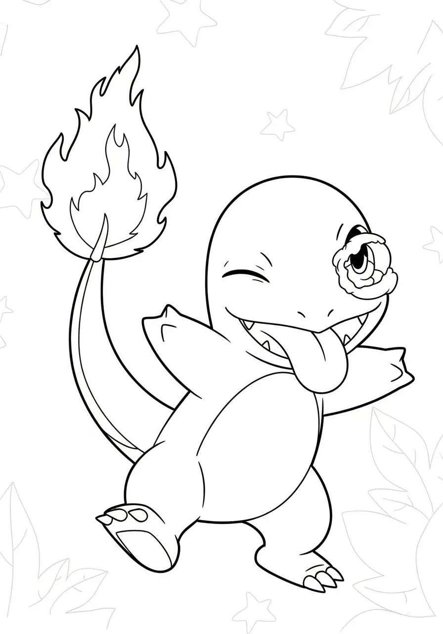 speelse charmander trekt een gekke bek Kleurplaat