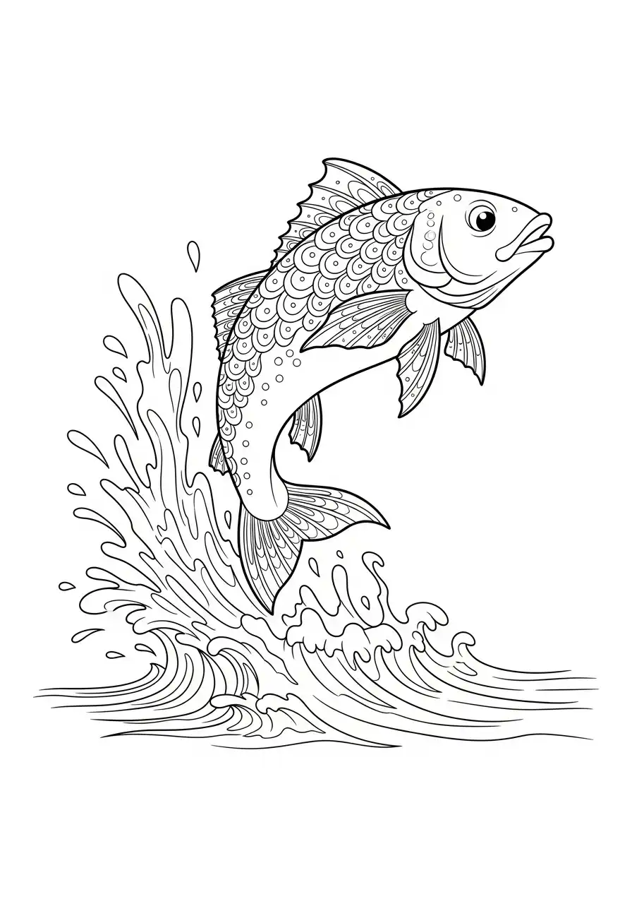 springende vis uit golven kleurplaat
