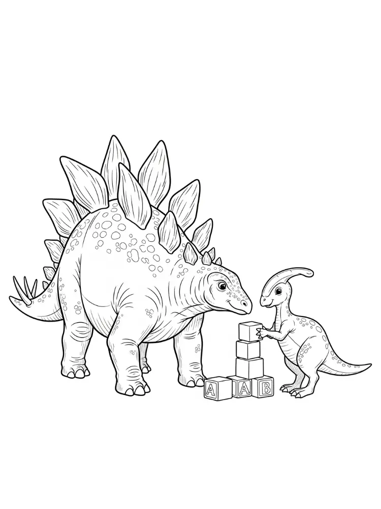 Kleurplaat Stegosaurus 24 stegosaurus en parasaurolophus met blokken kleurplaat