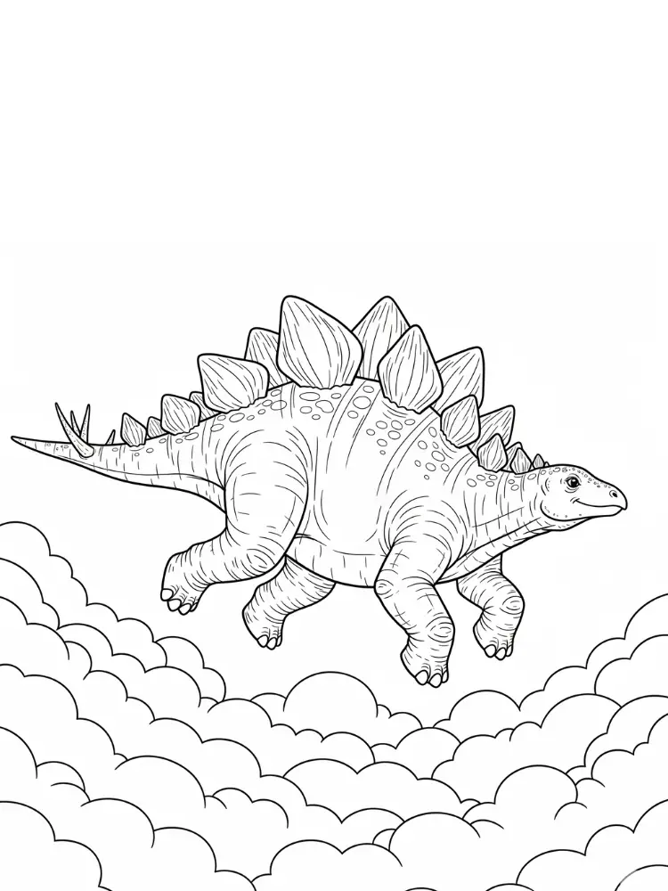 Kleurplaat Stegosaurus 22 stegosaurus in de wolken kleurplaat