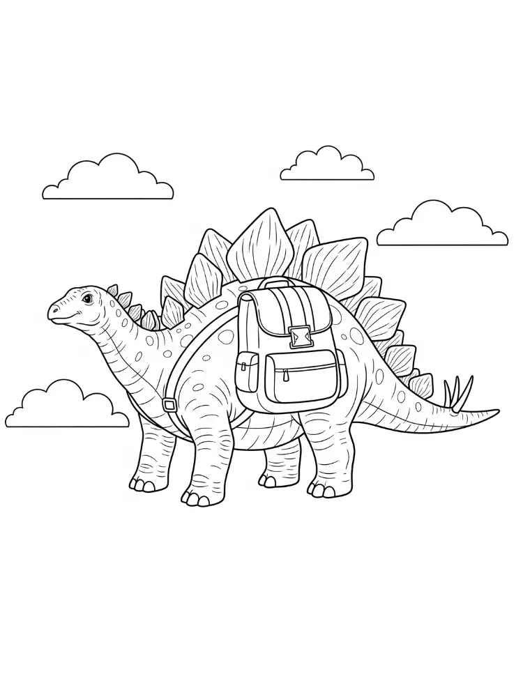 Kleurplaat Stegosaurus 19 stegosaurus met rugzak naar school kleurplaat
