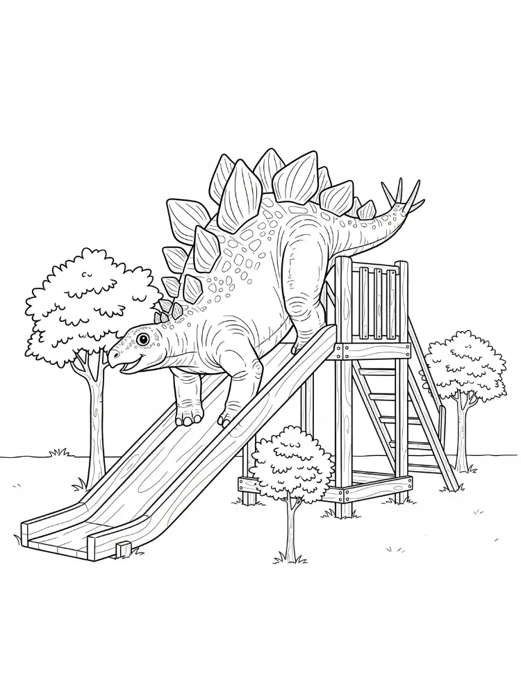 Kleurplaat Stegosaurus 18 stegosaurus op de glijbaan kleurplaat