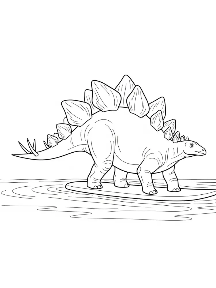 Kleurplaat Stegosaurus 17 stegosaurus op een surfplank kleurplaat